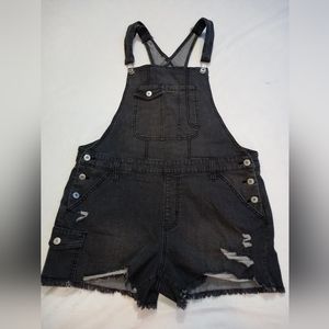 Black jean distressed overall shorts